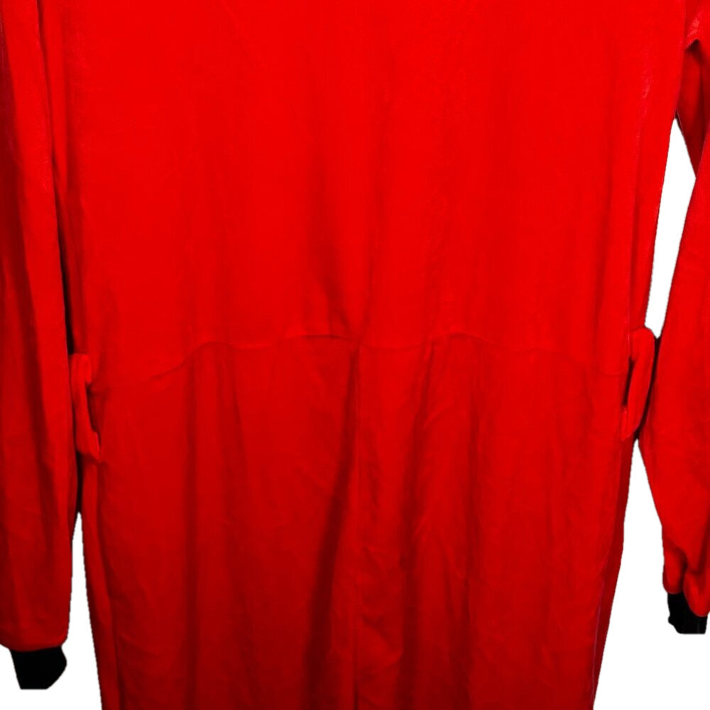 Red Holiday Jumpsuit with Hood and Candy Cane Design - Picture 5 of 5
